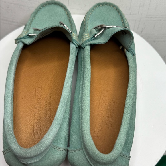 Mint Green Loafers with Silver Accent - Picture 3 of 7